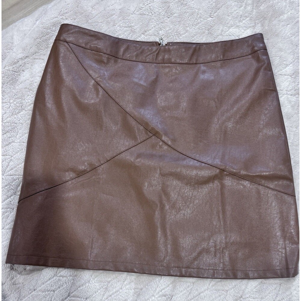 Zeagoo Skirt Women XL Brown Faux Leather Mini Y2K Moto Fall Grunge.